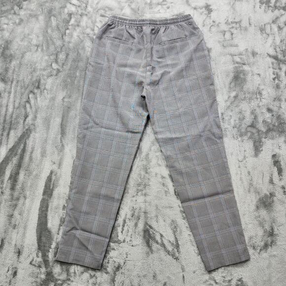 Essue Pants Womens M Black White Plaid Pull On Tapered Ankle Drawstring Preppy - Picture 2 of 12
